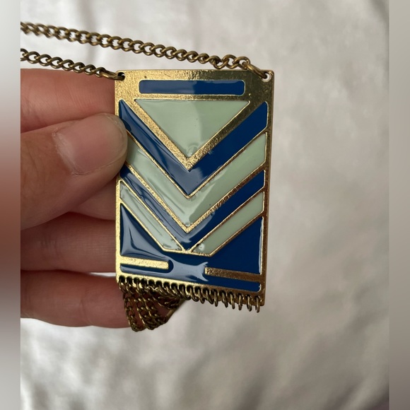 Blue and gold long fringe necklace NWT - Picture 2 of 7